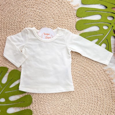 Conj. Blusa Manga Longa e Salopete com Flores Bordadas - Marrom e Off White